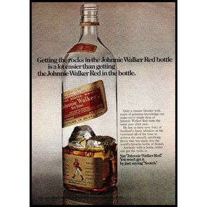 1975 Johnnie Walker Red Label Scotch Vintage Print Ad Rocks in the Bottle Art